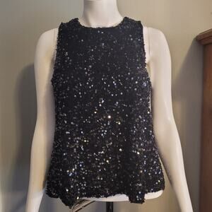 OLD NAVY Holiday Glam Sequin Tank Top S Tall Black Party Blouse Festive Sparkle